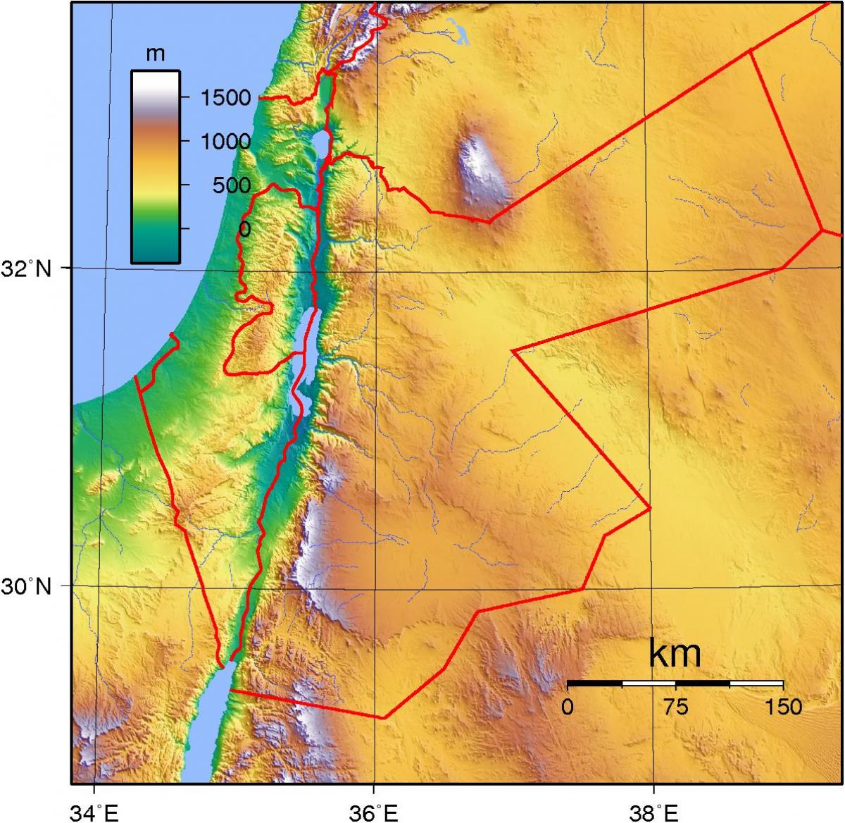 mapa Jordan topografikoak