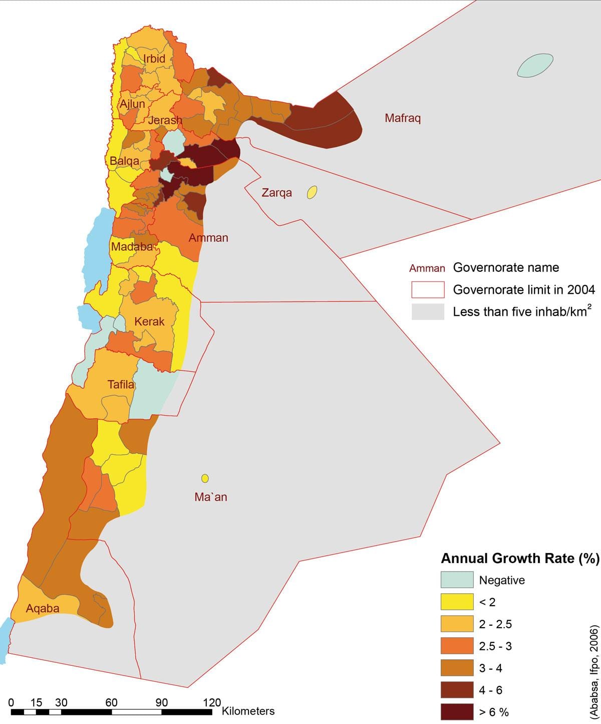 mapa Jordan biztanleria