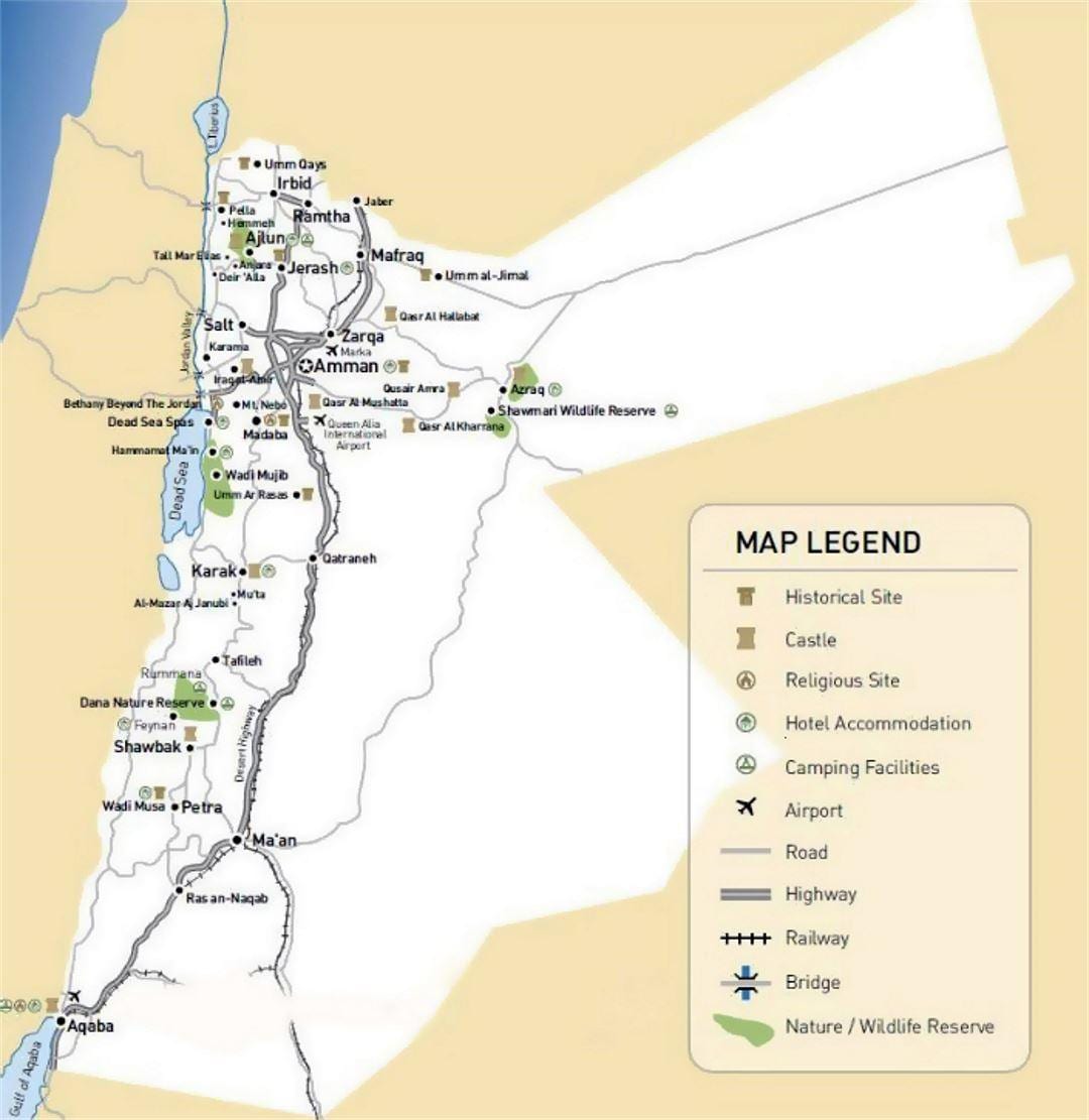 Jordan turismo-erakargarri mapa