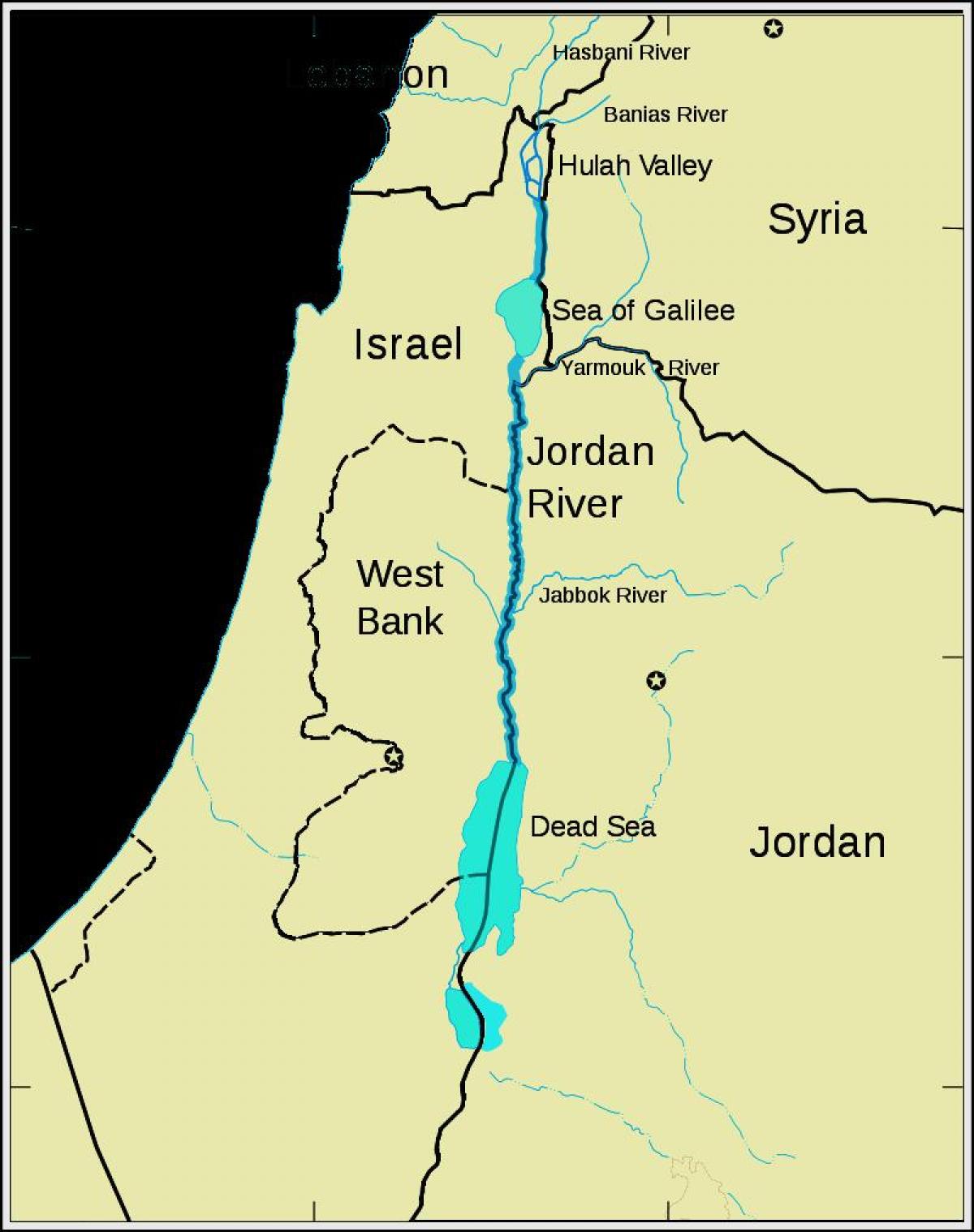 Jordan ibaiaren ekialde hurbileko mapa