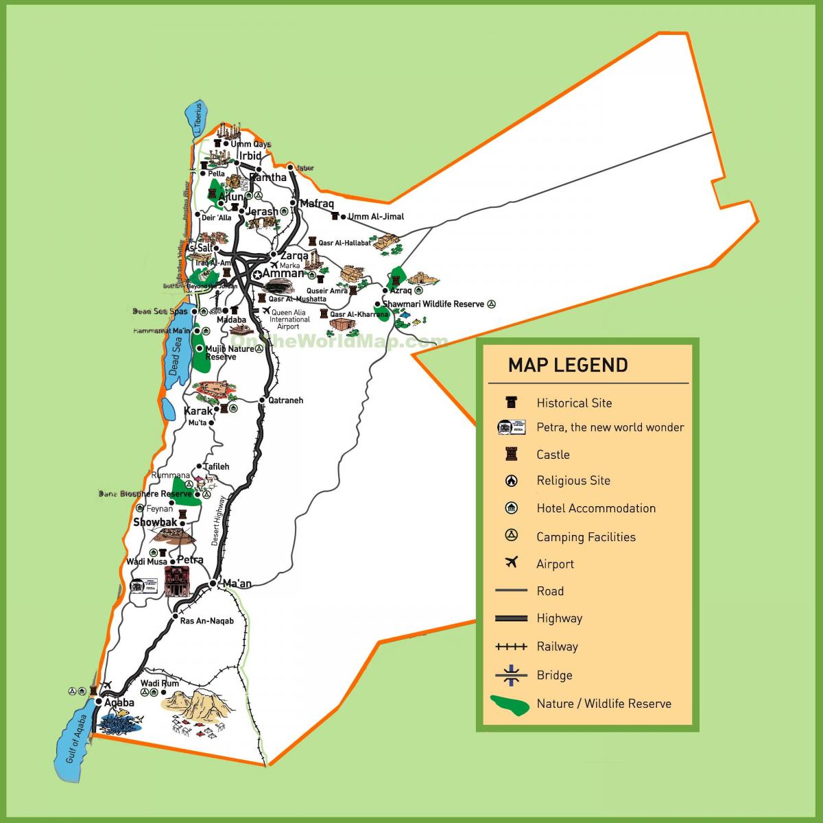 mapa Jordan turismo guneak