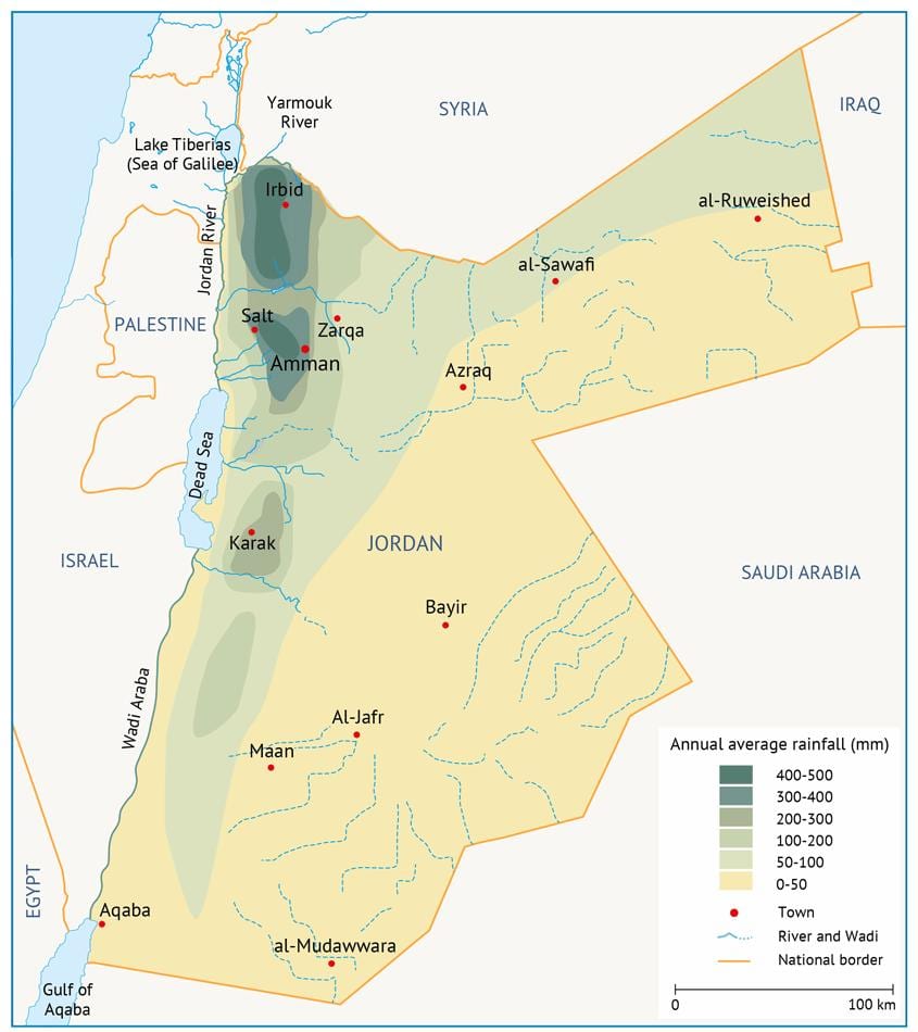 mapa Jordaniako geografia